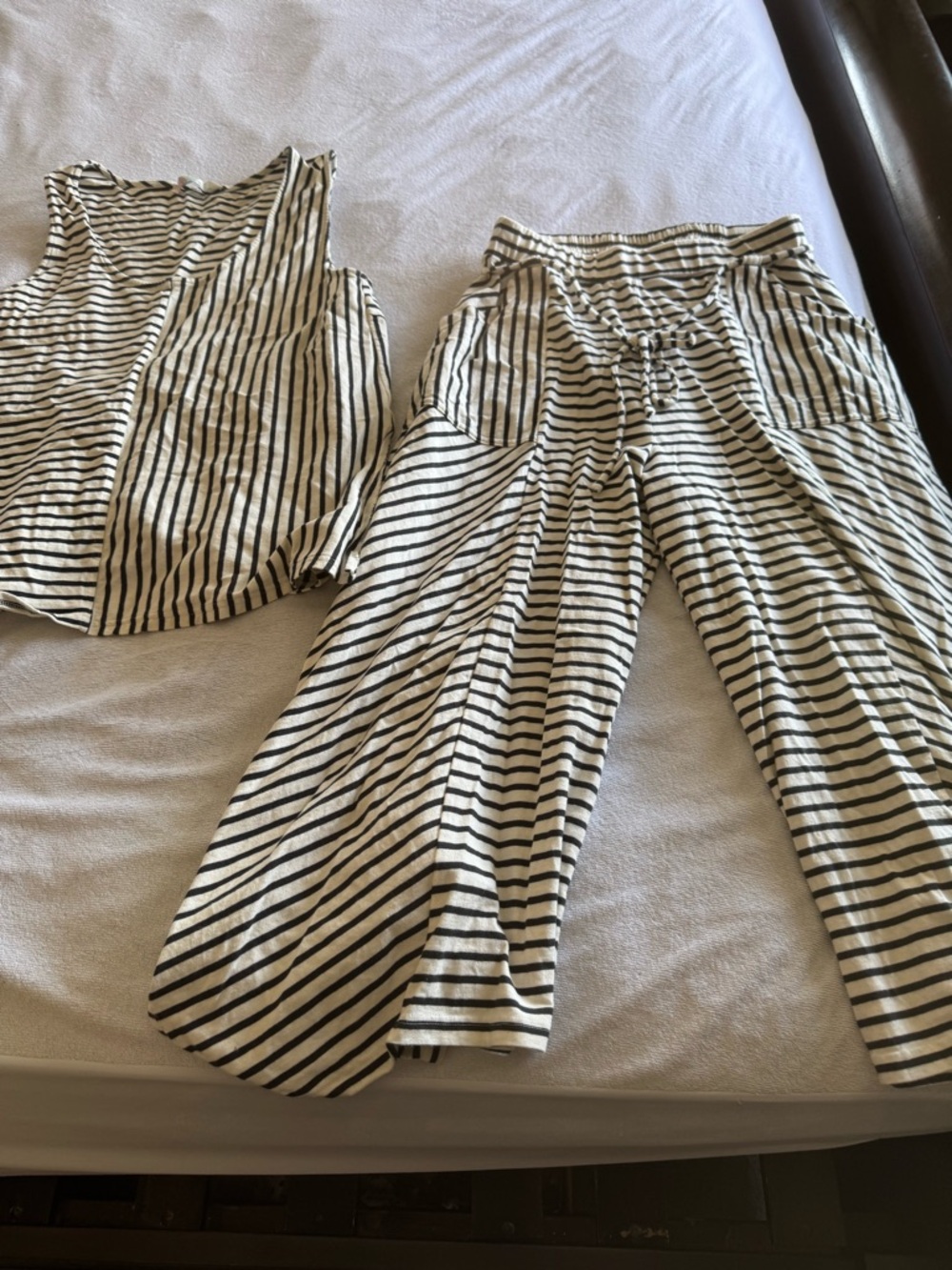 Free People Cream and Black Striped Wide Leg Pants